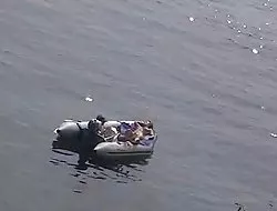 El africano trata el trasero de una milf rubia.